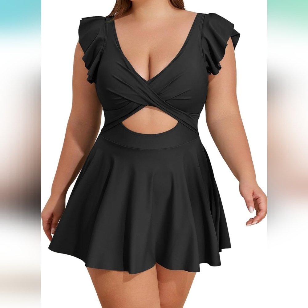 B2PRITY PLUS SIZE Cut Out Ruffle Swimdress